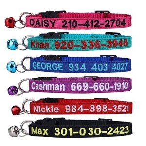Cat Collar,Personalized Embroidered Nylon Cat ID Collars with Bell - Custom Text with Pet Name and Phone Number ⦠from FlowerTown