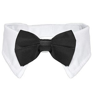 Bowtie for Dog, KOOLMOX Dog Bow Tie Collar Black, Adjustable White Dog Tuxedo Collar with Black Dog Neck Bow Tie for Medium Large Boy Dog Wedding Formal Tuxedo Suit Tux Outfits Birthday Costumes from Koolmox