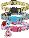 BoomBone Cat Collar Breakaway with Bell and Cute Animal Pendants, 3 Pack Bee Flamingo Beetle Spring Kitten Collar by Upaw