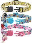 BoomBone Cat Collar Breakaway with Bell and Cute Animal Pendants, 3 Pack Bee Flamingo Beetle Spring Kitten Collar by Upaw