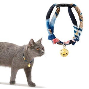 Necoichi Chirimen Cat Collar with Clover Bell, Navy from Necoichi