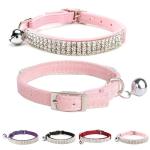 BINGPET Adjustable Cat Collar Soft Velvet Safe Collars Bling Diamante with Bells, Pink from BingPet