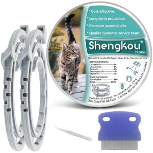 Flea and Tick Collar for Cat, Made with Natural Plant Based Essential Oil, Safe and Effective Repels Fleas and Ticks, Waterproof, 12 Months Protection, 13.8 in (2 Packs) from Taom LLC