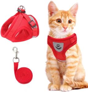 Cat Vest Harness and Small Dog Vest Harness for Walking, All Weather Mesh Harness, Cat Vest Harness with Reflective Strap, Step in Adjustable Harness for Small Cats (Red, XS) by NCMAMA