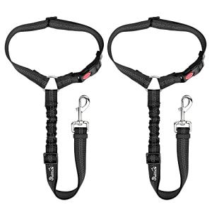 SlowTon Dog Seatbelt, 2 Pack Pet Car Seat Belt Headrest Restraint Adjustable Puppy Safety Seat Belt with Elastic Bungee and Reflective Stripe Connect with Dog Harness in Vehicle for Travel Daily Use by Slowton