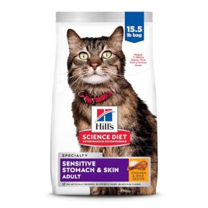 Hill's Science Diet Dry Cat Food, Adult, Sensitive Stomach & Skin, Chicken & Rice Recipe, 15.5 Lb Bag from Hill's Science Diet Cat