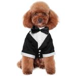 Kuoser Dog Shirt Puppy Pet Small Dog Clothes, Stylish Suit Bow Tie Costume, Wedding Shirt Formal Tuxedo with Black Tie, Dog Prince Wedding Bow Tie Suit M(Back:9.84",Chest:12.59", Neck:9.44") by Kuoser
