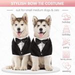Kuoser Dog Shirt Puppy Pet Small Dog Clothes, Stylish Suit Bow Tie Costume, Wedding Shirt Formal Tuxedo with Black Tie, Dog Prince Wedding Bow Tie Suit M(Back:9.84",Chest:12.59", Neck:9.44") by Kuoser