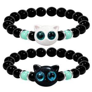 Mifexi Black and White Cat Couple Bracelets Set