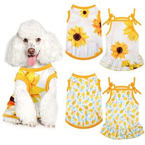 Cute 4-Piece Dog Clothes Set with Dresses and Tees