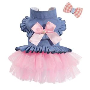 Puppy Tutu Dress with Bowknot Clips