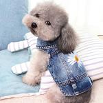 Denim Dog Jacket with Daisy Embroidery for Small Dogs