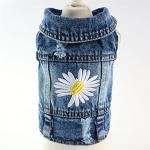 Denim Dog Jacket with Daisy Embroidery for Small Dogs