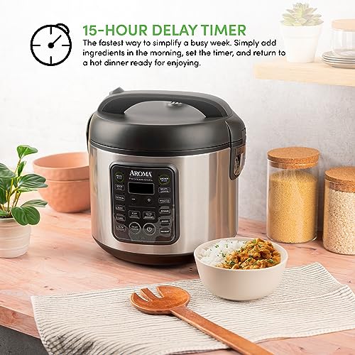 Aroma Housewares ARC-5200SB 2O2O model Rice & Grain Cooker, SautÃ©, Slow Cook, Steam, Stew, Oatmeal, Risotto, Soup, 20 Cup 10 Cup uncooked, Stainless Steel
