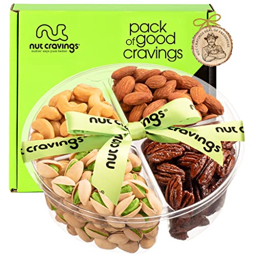 Mothers Day Gourmet Nut Gift Basket + Green Ribbon (4 Piece Assortment) - Prime Arrangement Platter, Birthday Care Package Variety, Healthy Food Tray, Kosher Snack Box for Mom, Women, Men, Adults