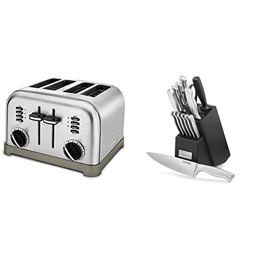 Cuisinart CPT-180P1 Metal Classic 4-Slice toaster, Brushed Stainless & C77SS-15PK 15-Piece Stainless Steel Hollow Handle Block Set