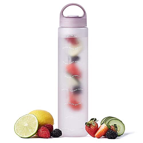 Savvy Infusion Water Bottles - Fruit Infuser Bottle Featuring Unique Leak Proof Silicone Sealed Cap with Handle - Great Gifts for Women - 24 Ounce Frosted Pink