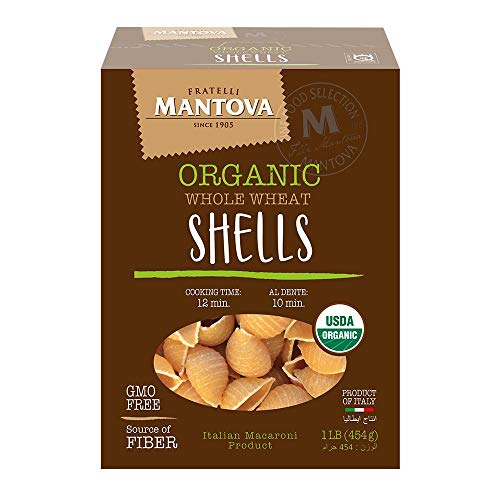 Mantova Italian Organic Whole Wheat Pasta, Shell, 1-Pound Bags (Pack of 12)