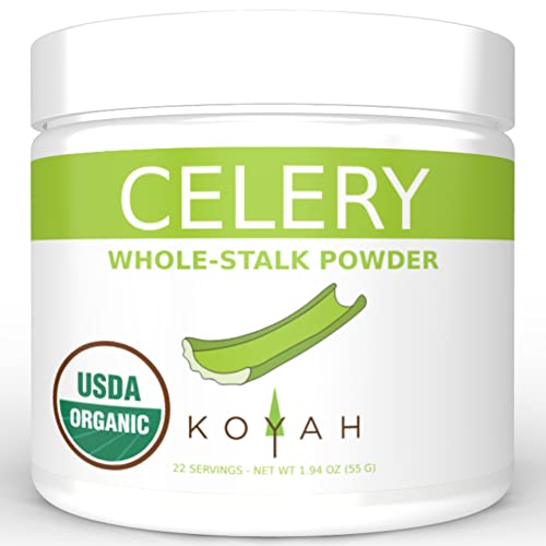 KOYAH - Organic USA Grown Celery Powder (1 Scoop = 1/2 Cup Fresh): 50 Servings, Freeze-dried, Whole-Stalk Powder