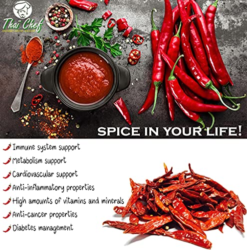 Thai Chef 3, 5, 8 oz - Dried Whole Red Chili Peppers, Premium All Natural Stemless, Resealable Bag. Use in Thai, Chinese and Mexican Dishes. Spicy Hot Heat Full of Flavor.â¦ (3 oz.)