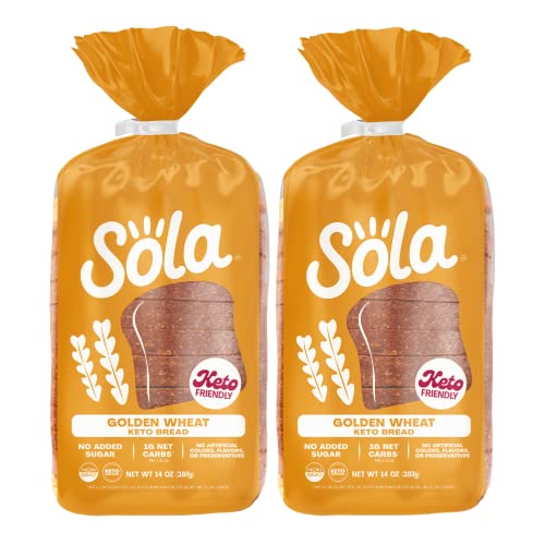 SOLA Non GMO & Keto Certified Bread, Golden Wheat, 1g Net Carb, 14 OZ Loaf (2 Pack)
