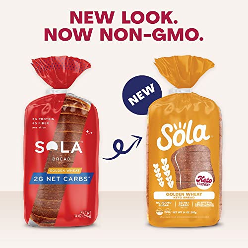 SOLA Non GMO & Keto Certified Bread, Golden Wheat, 1g Net Carb, 14 OZ Loaf (2 Pack)