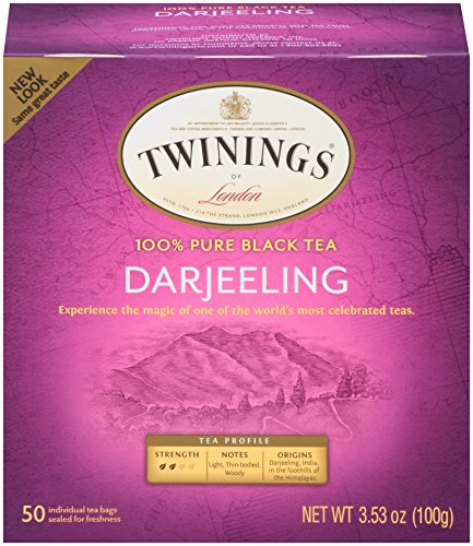 Twinings Darjeeling Black Tea, 50 Count Pack of 6, Individually Wrapped Bags, Delicate Light Taste, Caffeinated