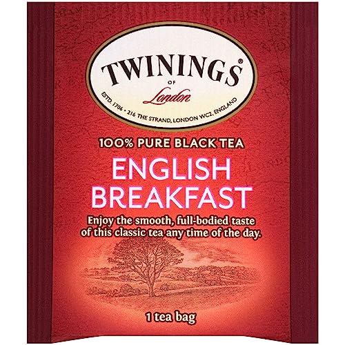 Twinings English Breakfast Individually Wrapped Tea Bags, 20 Count Pack of 6, Flavourful, Robust Black Tea, Caffeinated