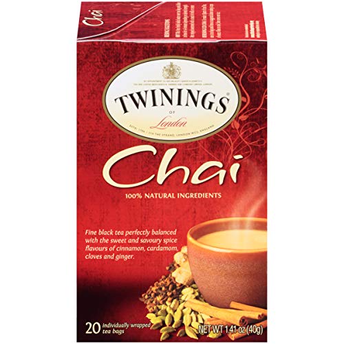 Twinings Chai Individually Wrapped Black Tea Bags, 20 Count Pack of 6, Sweet, Savoury Spices, Caffeinated