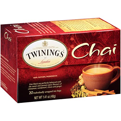 Twinings Chai Individually Wrapped Black Tea Bags, 20 Count Pack of 6, Sweet, Savoury Spices, Caffeinated