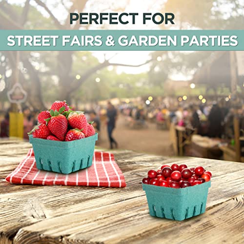 [44 Pack] Pint Green Molded Pulp Fiber Berry Basket Produce Vented Container for Fruit and Vegetable, Farmer Market, Grocery Stores and Backyard Party