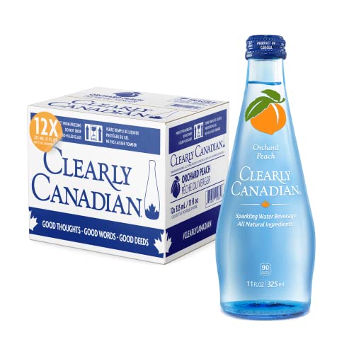 Clearly Canadian Orchard Peach Sparkling Spring Water Beverage, Natural & Carbonated, Flavored Seltzer Water, 1 Case (12 Bottles x 325mL)