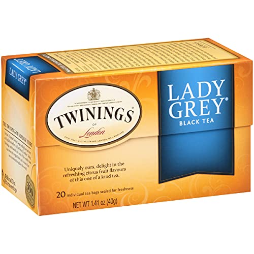 Twinings Lady Grey Individually Wrapped Tea Bags, 20 Count Pack of 6, Black Tea, Orange Peel & Lemon Peel, Caffeinated