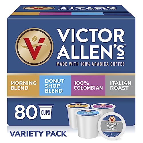 Victor Allen's Coffee Variety Pack (Morning Blend, 100% Colombian, Donut Shop Blend, and Italian Roast), 80 Count, Single Serve Coffee Pods for Keurig K-Cup Brewers
