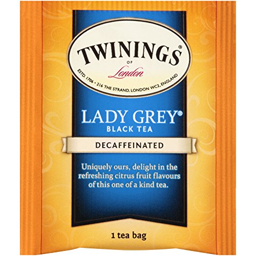 Twinings Decaffeinated Lady Grey Individually Wrapped Tea Bags,Black Tea, Orange Peel & Lemon Peel,20 Count Pack of 6