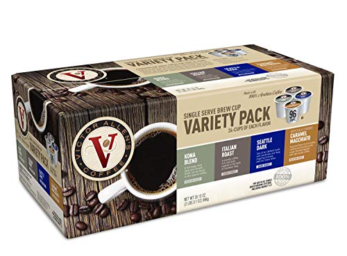 Victor Allen's Coffee Variety Pack (Kona Blend, Italian Roast, Seattle Dark, Caramel Macchiato), 96 Count, Single Serve Coffee Pods for Keurig K-Cup Brewers