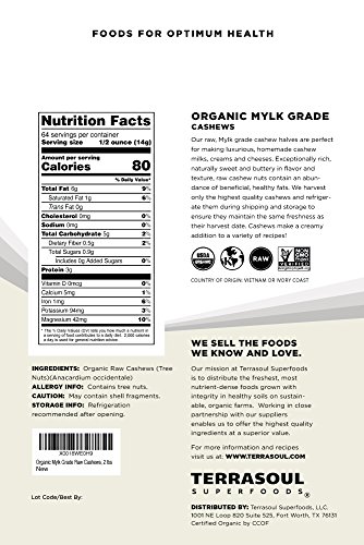 Organic Raw Cashews - Terrasoul Superfoods, 2 lbs