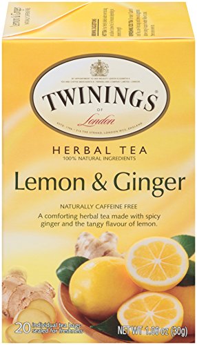 Twinings Lemon & Ginger Individually Wrapped Herbal Tea Bags, 20 Count Pack of 6, Tangy Lemon, Spicy Ginger, Caffeine Free