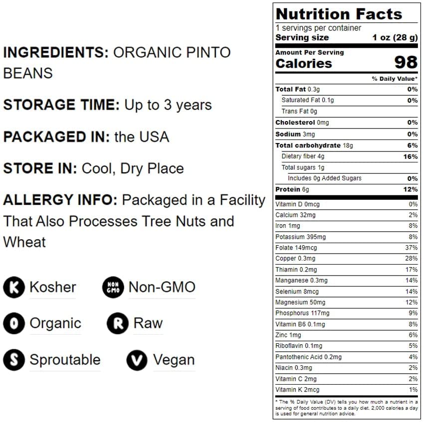 Organic Pinto Beans - Nutritious, Sproutable, Bulk