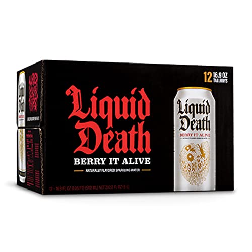 Liquid Death Sparkling Water, Berry It Alive 16.9 oz Cans (12-Pack)