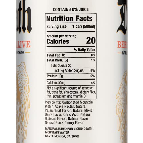 Liquid Death Sparkling Water, Berry It Alive 16.9 oz Cans (12-Pack)