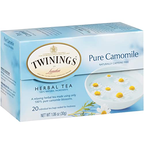 Twinings Pure Camomile Herbal Tea Individually Wrapped Bags, 20 Count Pack of 6, Naturally Caffeine Free