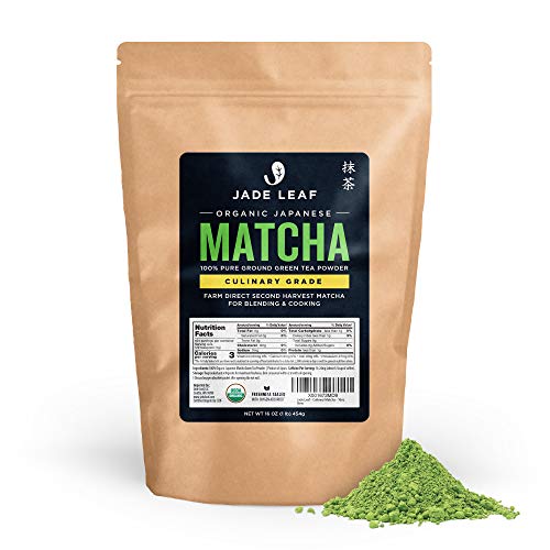 Jade Leaf Matcha Organic Culinary Grade Green Tea Powder - Farm Direct Second Harvest for Blending and Cooking - Authentic Japanese Origin (1 Pound Pouch)