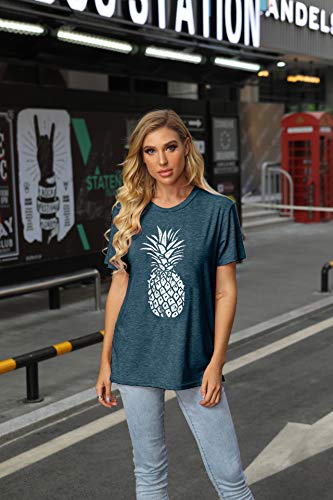 DUTUT Pineapple Printed Funny T Shirt Women's Summer Fruits Lover Casual Short Sleeve Tops Blouse (XL, Green)