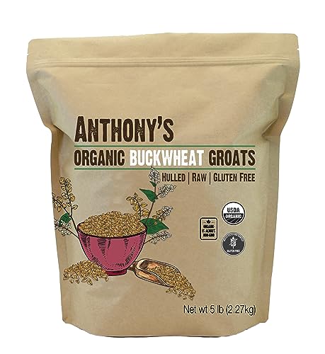 Organic Raw Hulled Buckwheat Groats (5lb) by Anthony's, Grown in USA, Gluten-Free