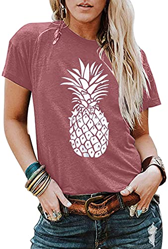 Pineapple Shirt for Women Funny Beach T Shirts Summer Hawaiian Graphic Short Sleeve Casual Fruit Lover Vacation Tops Blouse