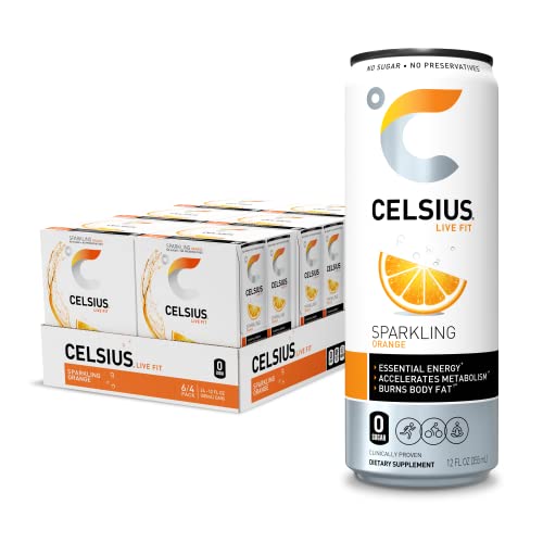 CELSIUS Sparkling Orange, Functional Essential Energy Drink 12 Fl Oz (Pack of 24)