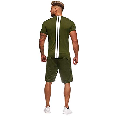Realdo Big Mens Tracksuit Set,Men's 2 Pcs Casual Solid Stripe Shirt Shorts Sports Thin Athletic Wear (Small, Green)
