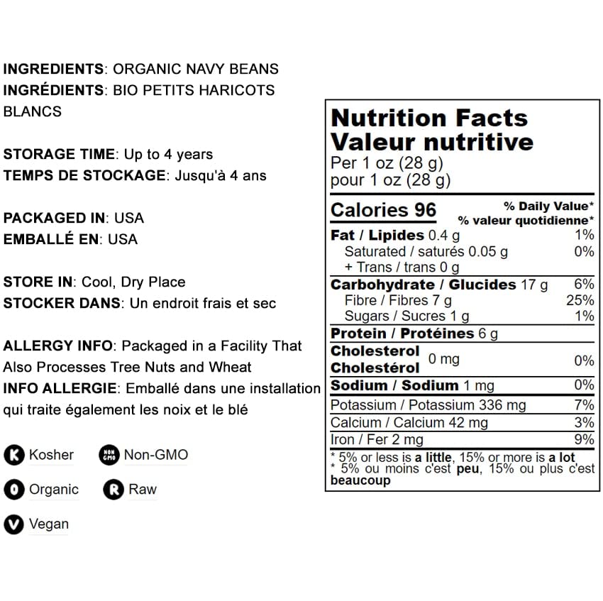 Organic Navy Beans, 10 lbs - High Protein, Fiber