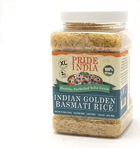 Pride Of India - Extra Long Indian Golden Basmati Rice - Healthy Parboiled Sella Grain, 3.30 Pound (1.5 Kilo) Jar (2.2 Pounds + 50% Extra Free = 3.3 Pounds Total)